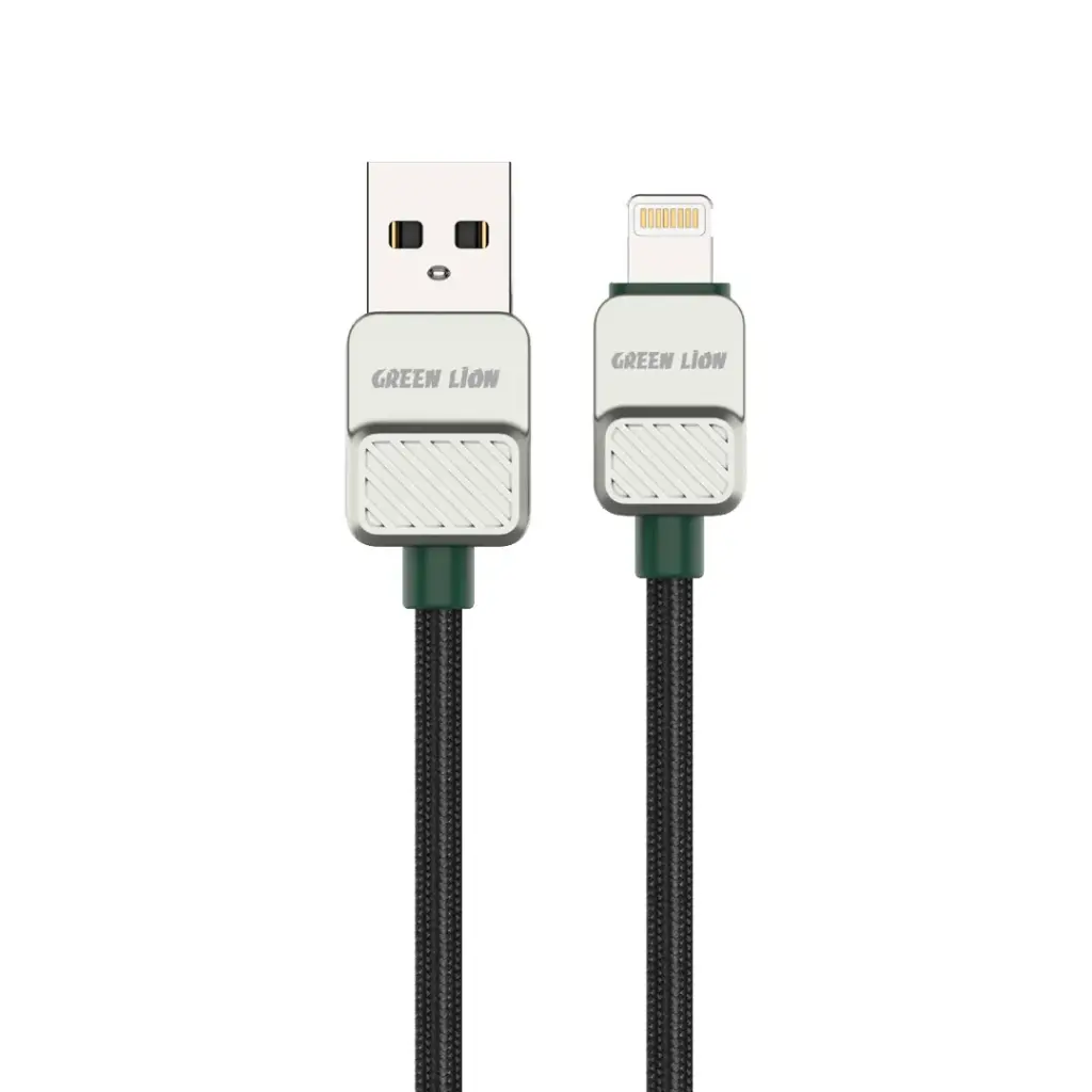 Green Lion USB A to Lightning Electroplated Braided Cable 12W - Black+Green